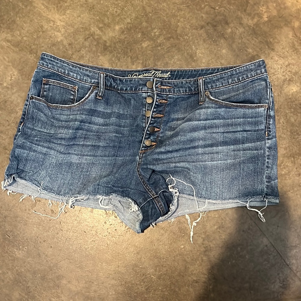 High rise button jean shorts